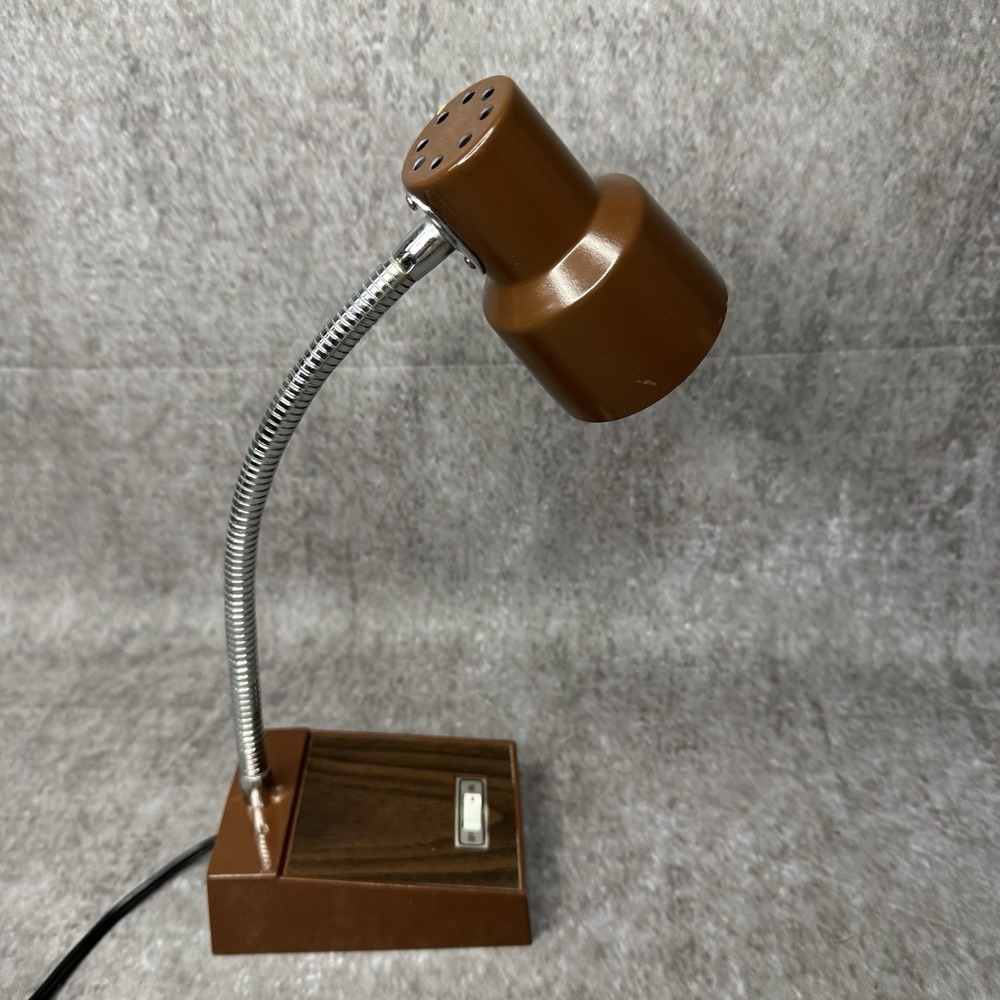 VTG Underwriters Laboratories Portable Gooseneck MCM Desk Lamp Woodgrain E72474 - Picture 4 of 9
